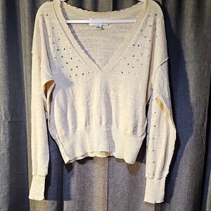 Wildfox Cream Sweater with Jewels And Studs Size Small